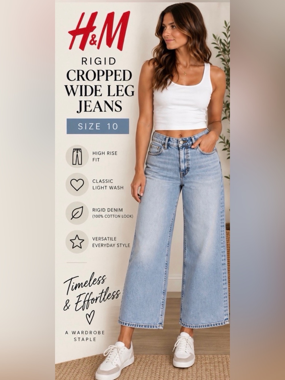 H&M Light Blue Wide Leg Crop Jeans